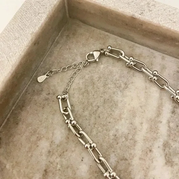 925 Sterling Silver U Link Necklace Chunky Link Necklace Modern Necklace - Picture 3 of 8